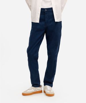 calça chino slim masculina de sarja azul