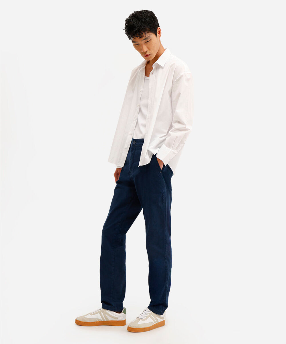 calça chino slim masculina de sarja azul