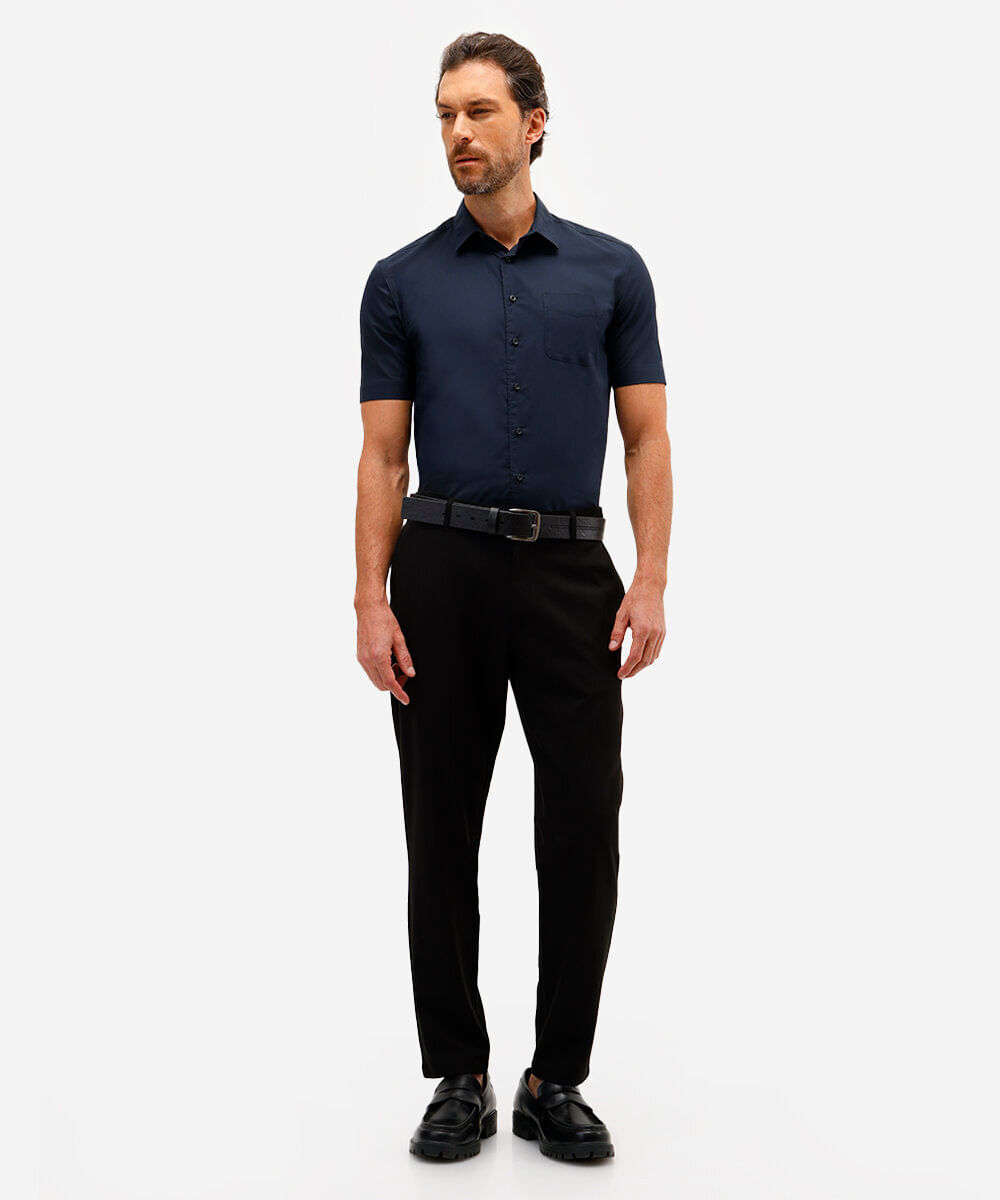 camisa manga curta com bolso azul