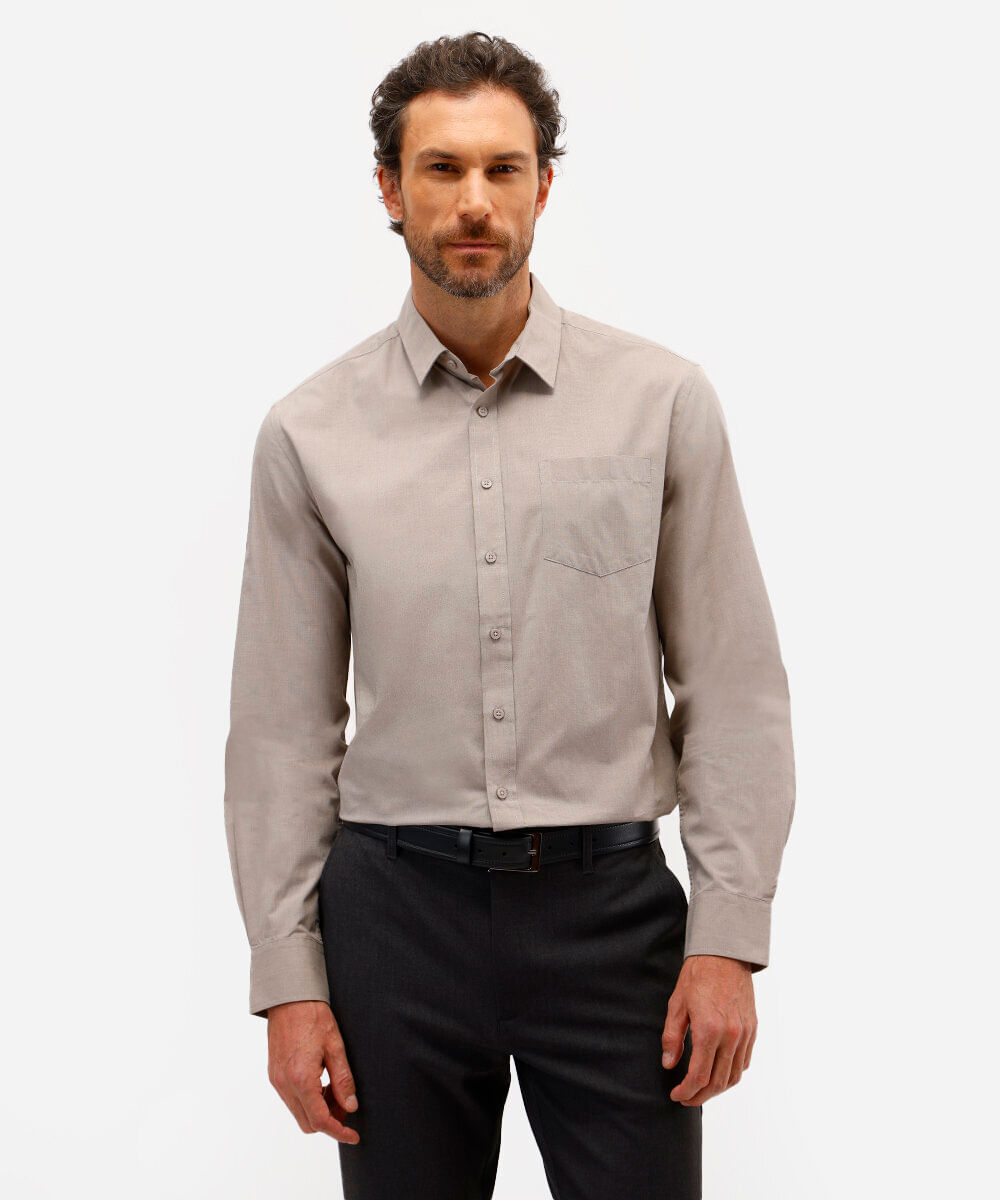camisa comfort manga longa bege