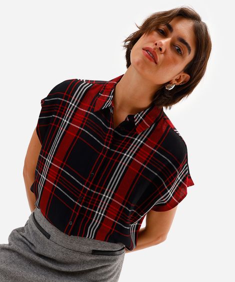 camisa muscle feminina de viscose xadrez preto