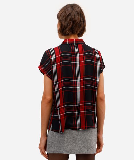 camisa muscle feminina de viscose xadrez preto