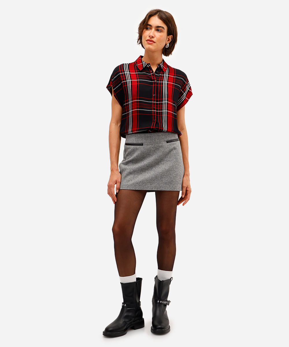 camisa muscle feminina de viscose xadrez preto