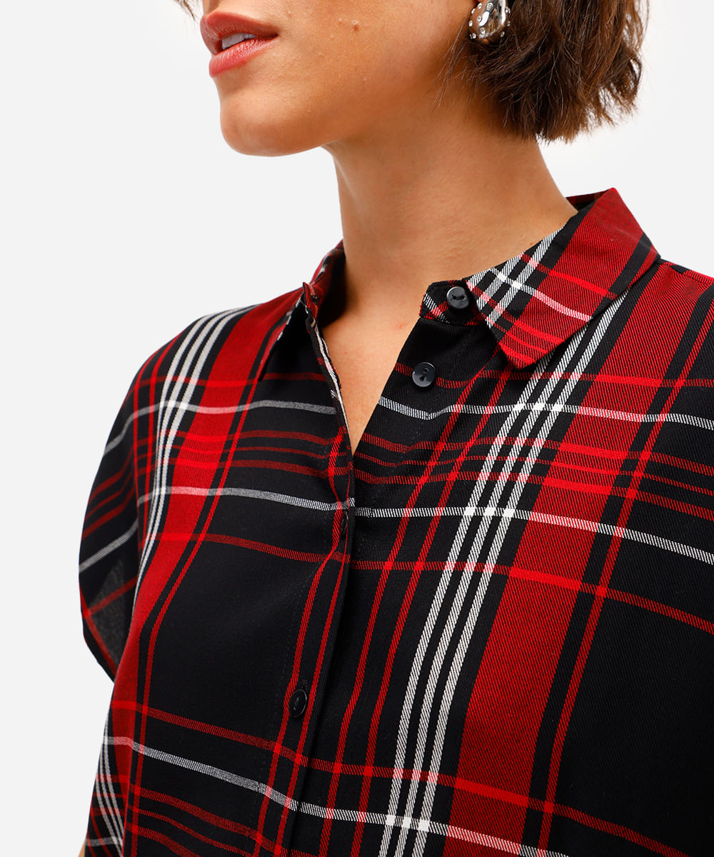 camisa muscle feminina de viscose xadrez preto