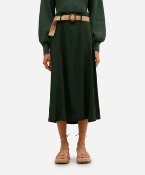 saia midi feminina com linho cintura alta verde