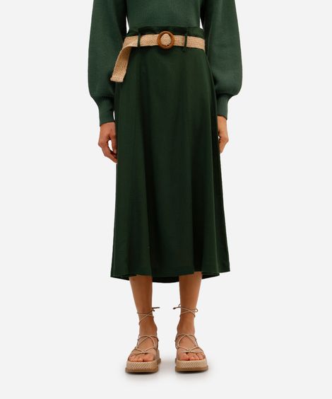saia midi com linho cintura alta - verde floresta