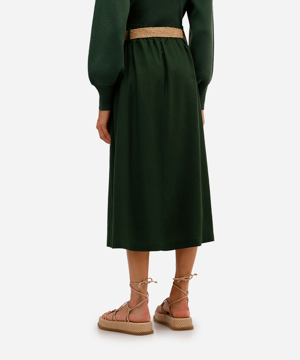 saia midi com linho cintura alta - verde floresta
