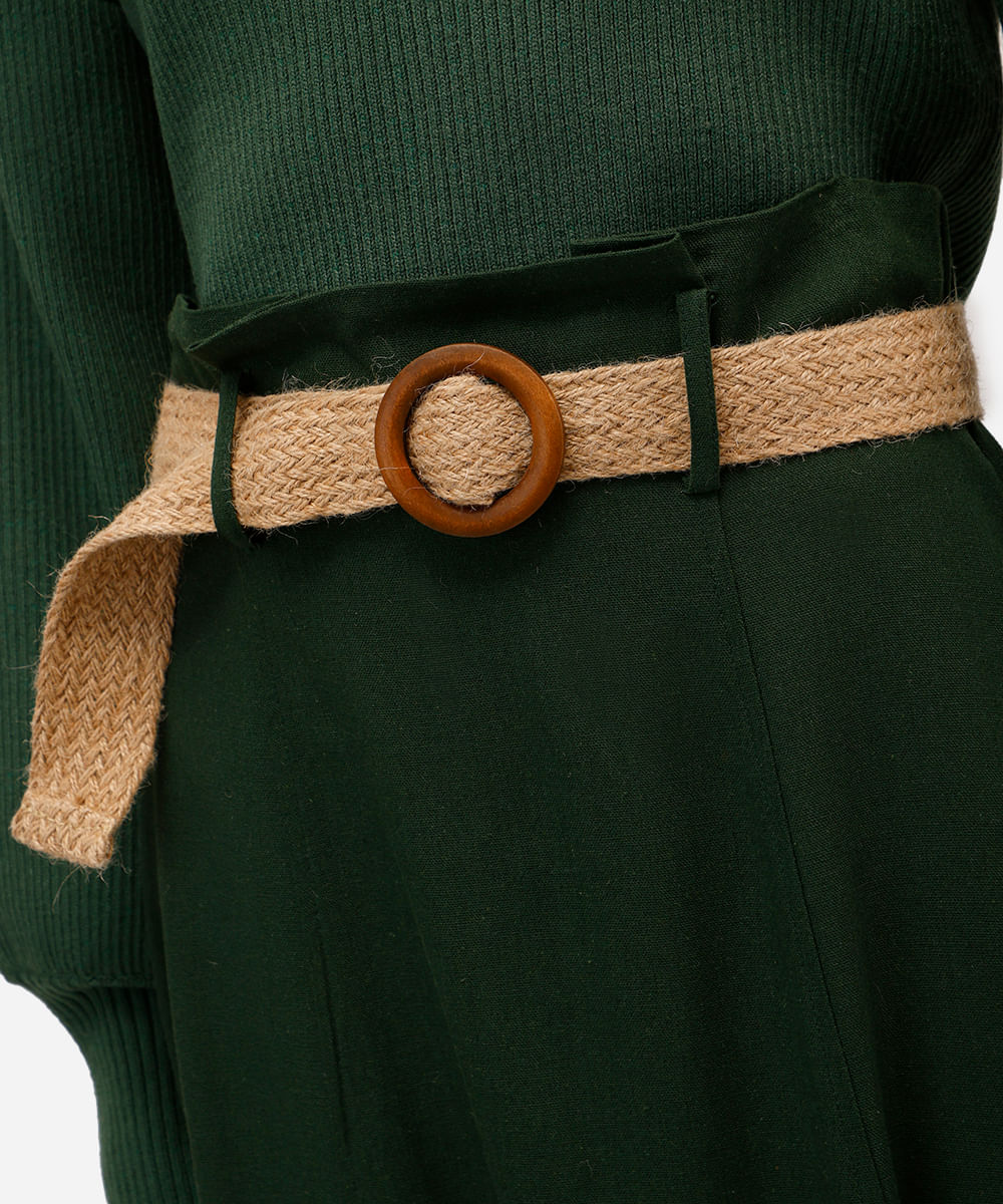 saia midi com linho cintura alta - verde floresta