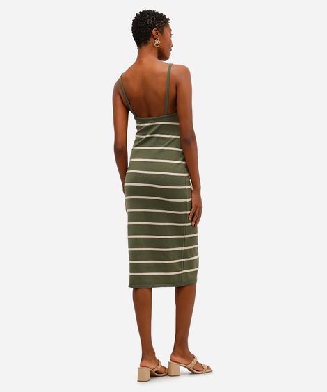 vestido midi feminino de tricot listrado verde