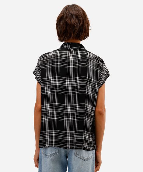 camisa muscle feminina de viscose xadrez preta