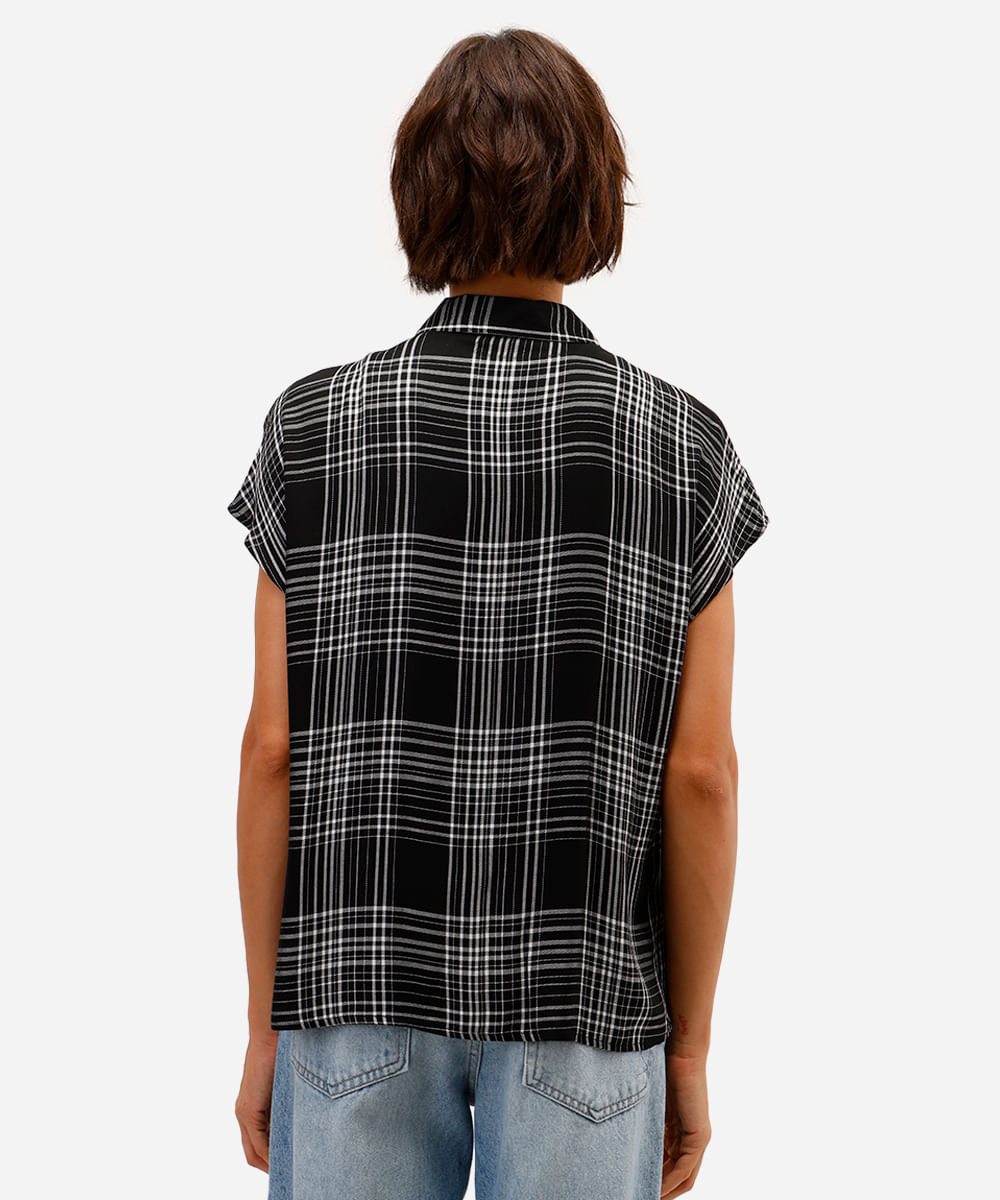 camisa muscle feminina de viscose xadrez preta