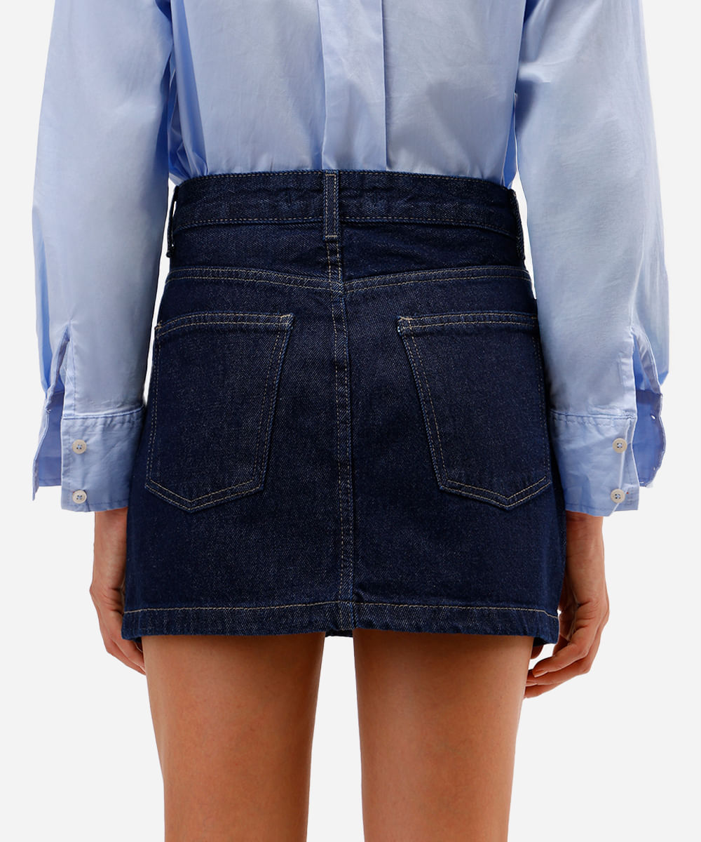 minissaia feminina jeans com brilhos azul