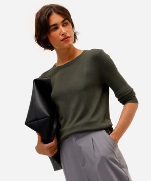 blusa básica feminina de tricot manga longa verde
