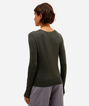 blusa básica feminina de tricot manga longa verde