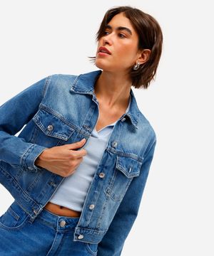 jaqueta cropped feminina jeans azul