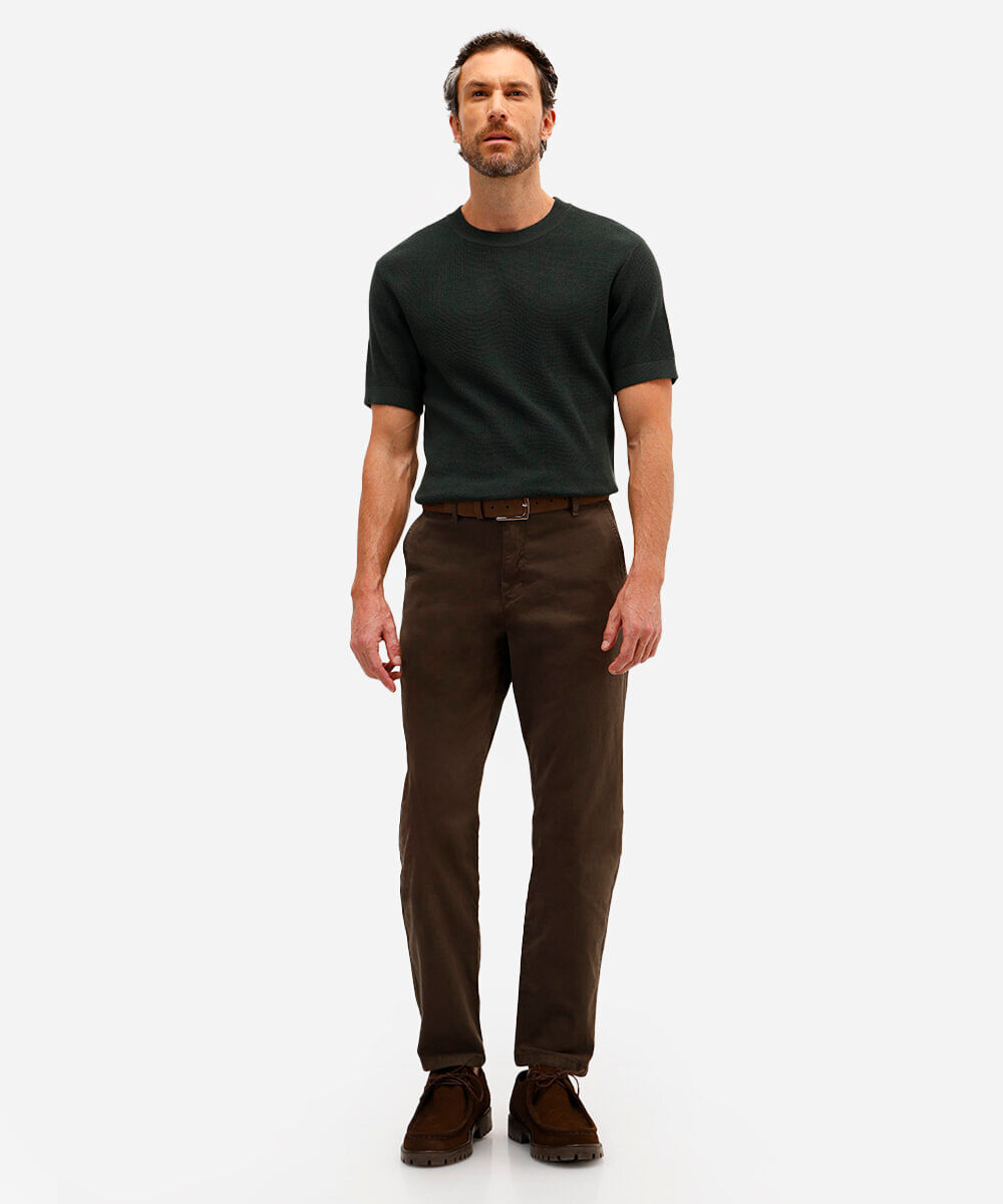 calça chino slim masculina de sarja marrom