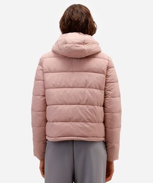 jaqueta feminina alongada puffer com capuz rosa