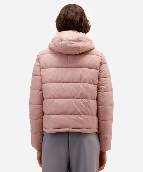 jaqueta alongada puffer com capuz - nude