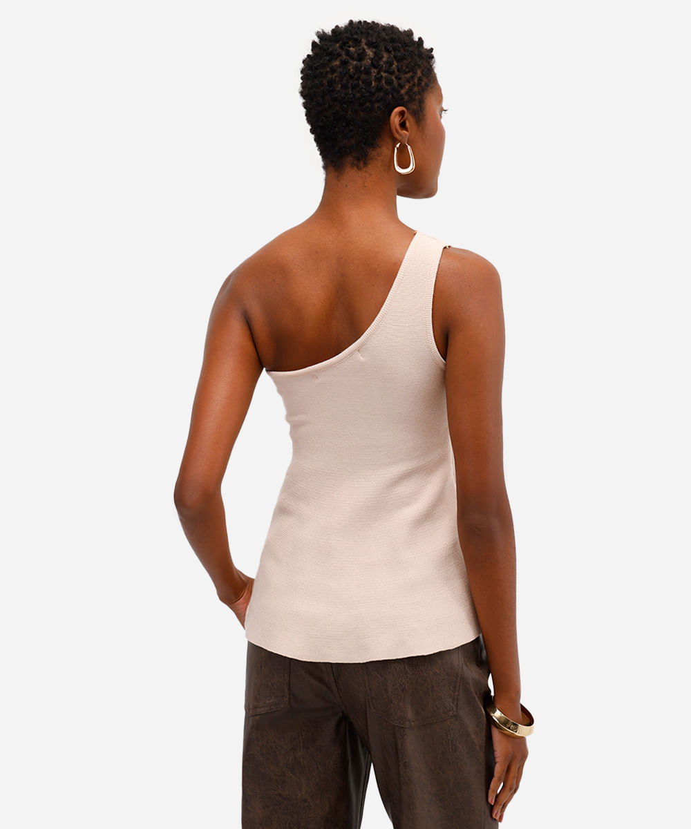 blusa ombro único feminina de tricot bege
