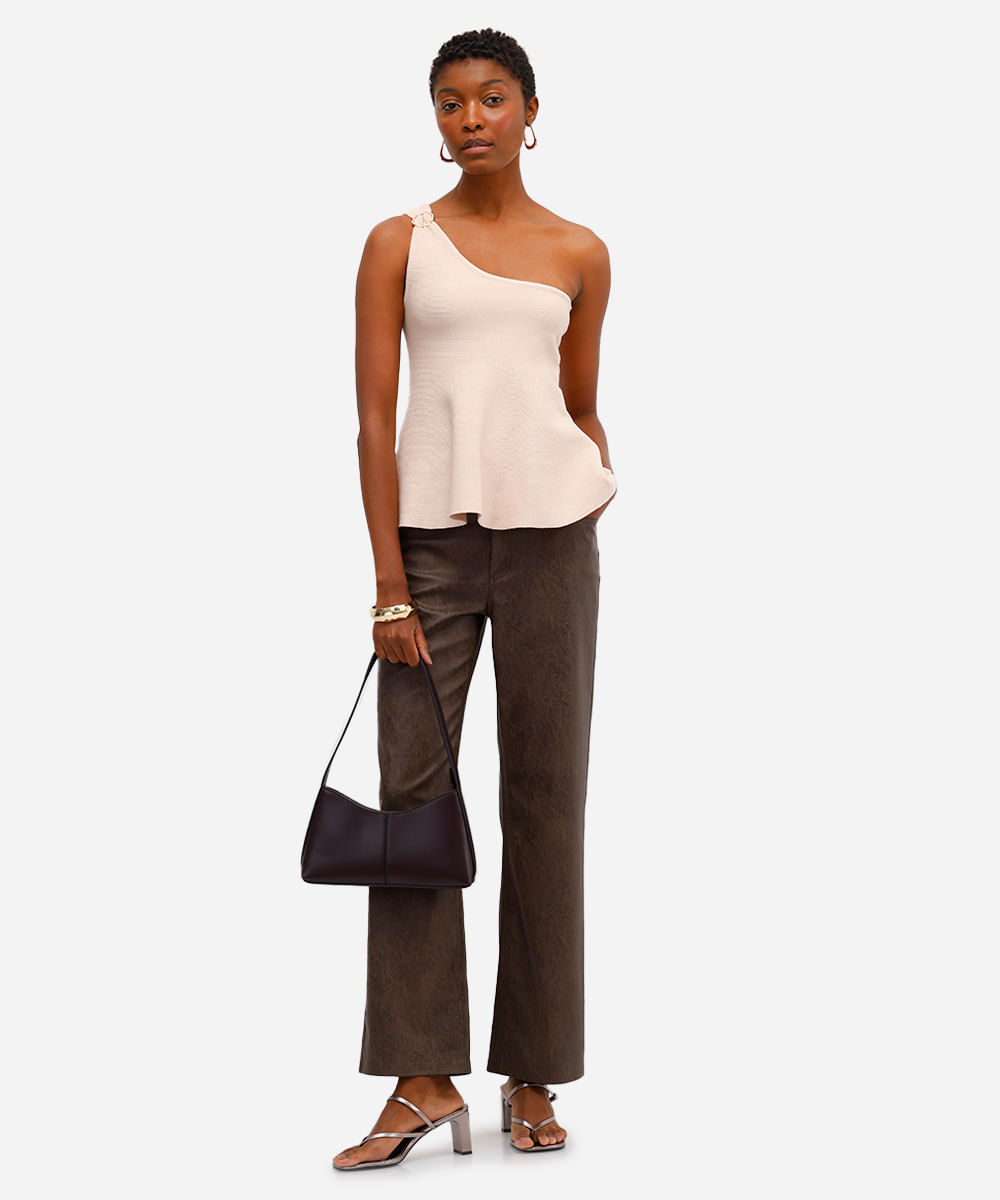 blusa ombro único feminina de tricot bege