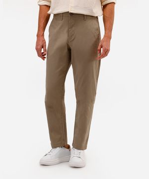 calça de sarja slim com bolsos bege