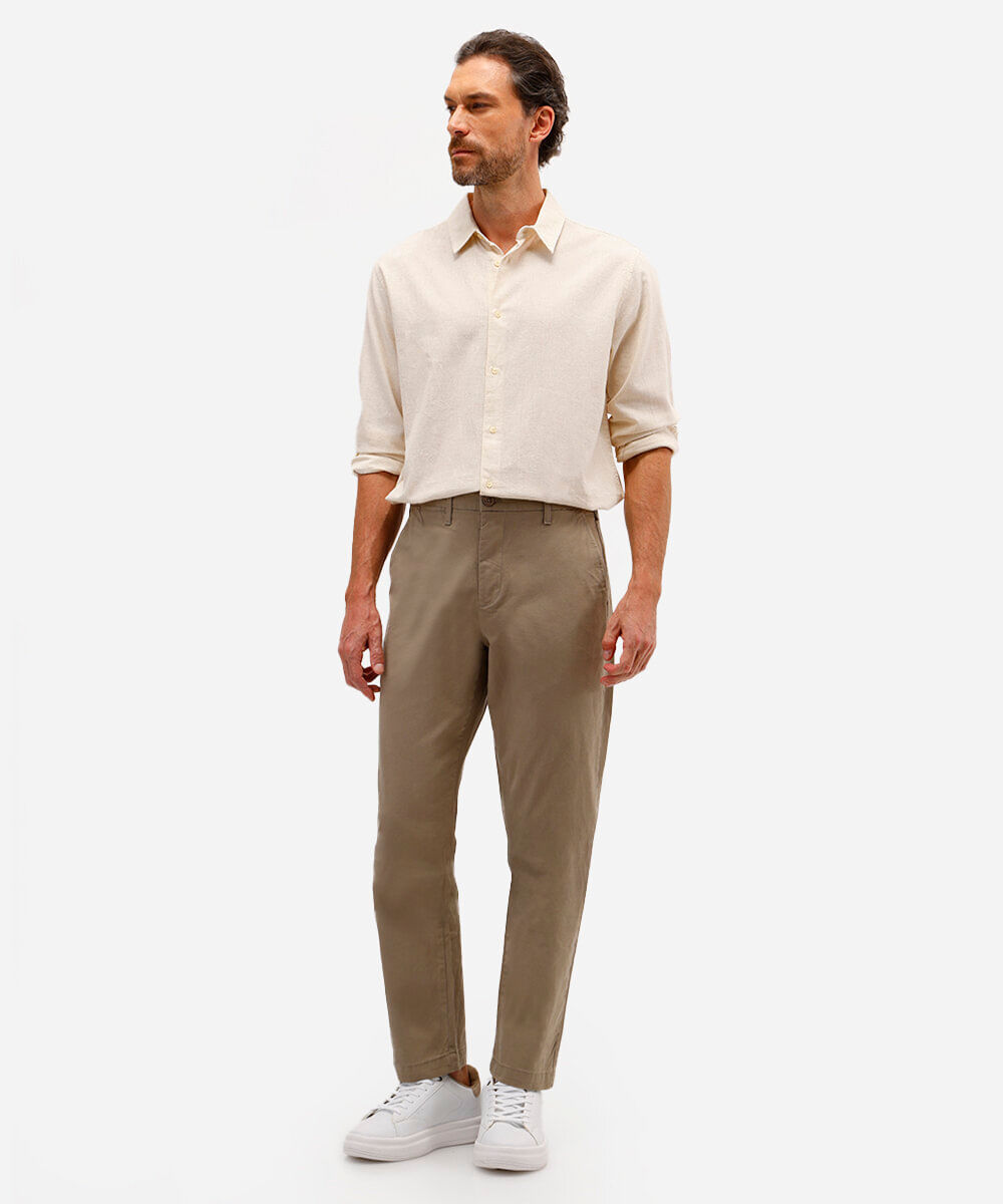 calça chino reta de sarja masculina bege