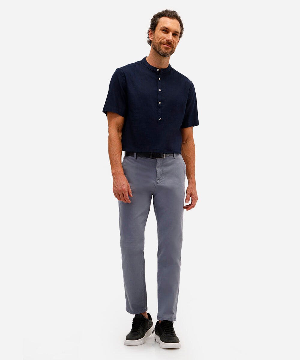 calça chino slim de sarja com elastano masculina azul