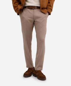 calça masculina alfaiatada com elástico e bolsos bege