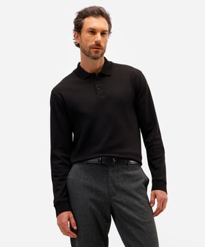 polo masculina de algodão peruano bold manga longa preta