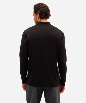 polo masculina de algodão peruano bold manga longa preta