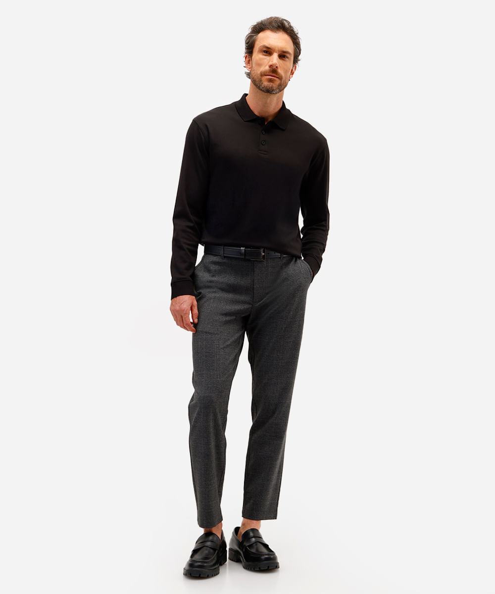 polo masculina de algodão peruano bold manga longa preta