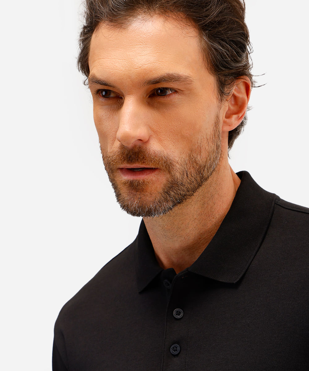 polo masculina de algodão peruano bold manga longa preta