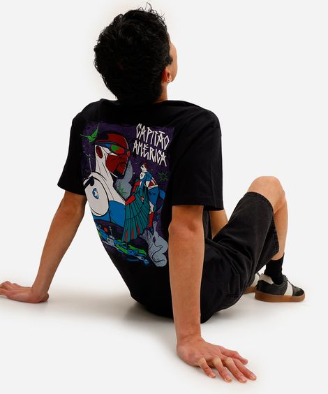 camiseta masculina de algodão capitão américa preta