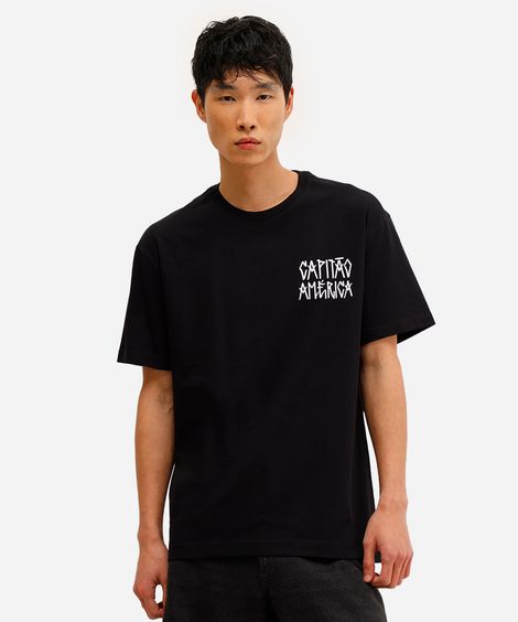 camiseta masculina de algodão capitão américa preta