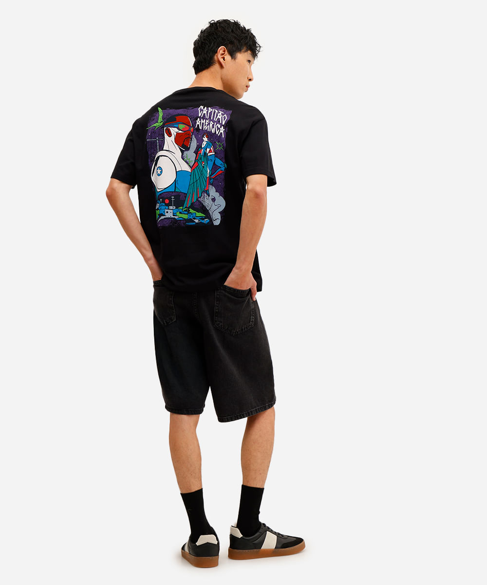 camiseta masculina de algodão capitão américa preta