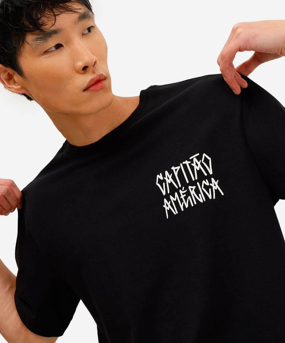 camiseta masculina de algodão capitão américa preta