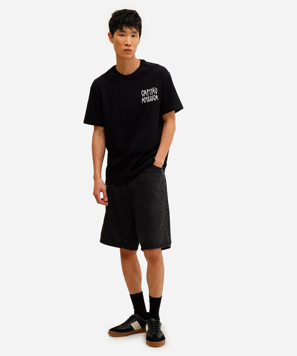 camiseta masculina de algodão capitão américa preta