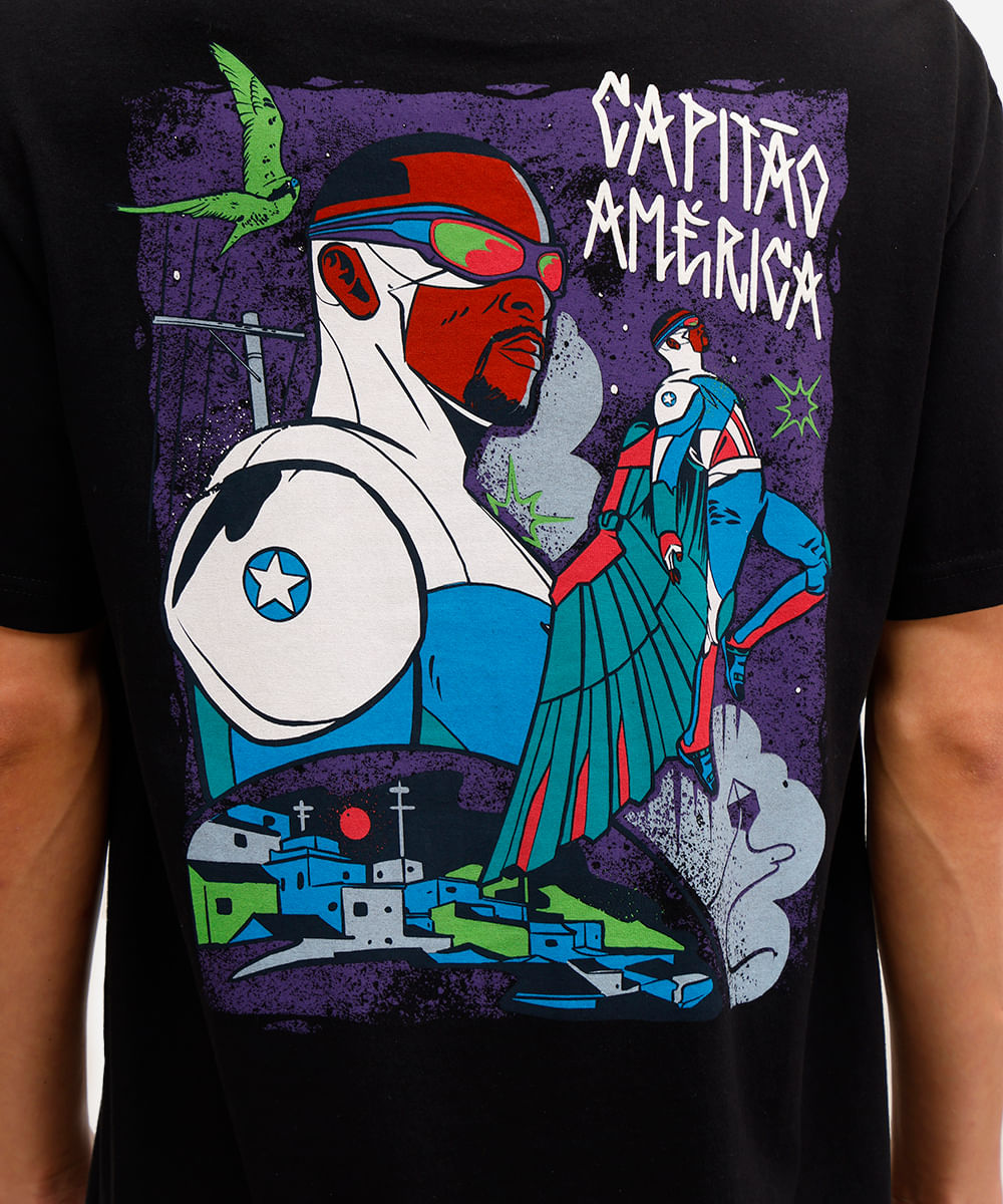camiseta masculina de algodão capitão américa preta