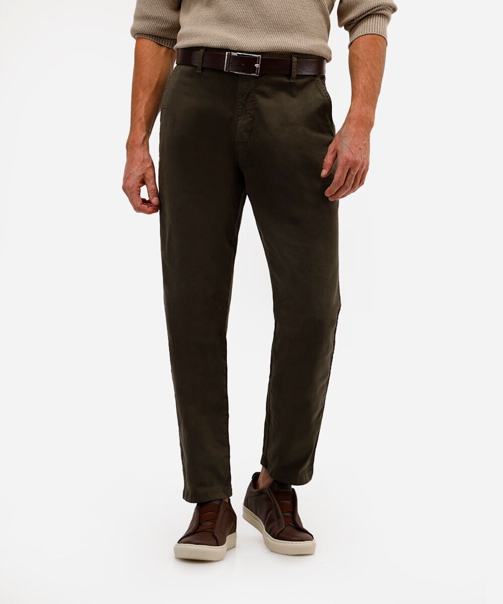 calça chino slim masculina de sarja verde