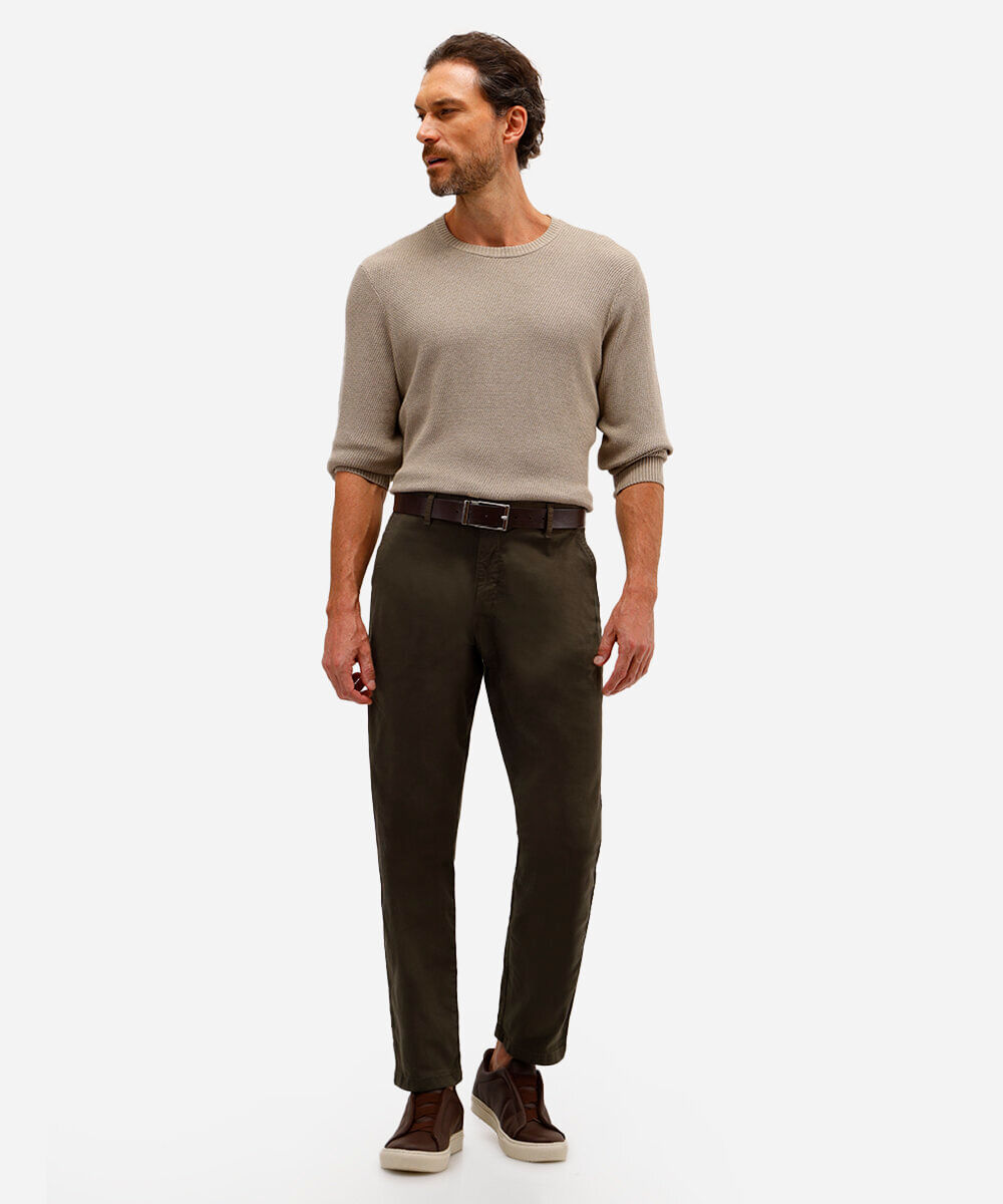 calça chino slim masculina de sarja verde