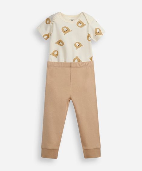 conjunto infantil de algodão ursinho bege