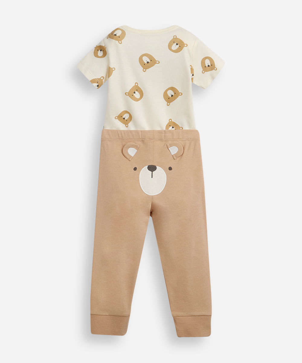 conjunto infantil de algodão ursinho bege