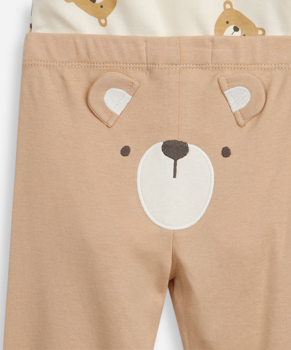 conjunto infantil de algodão ursinho bege