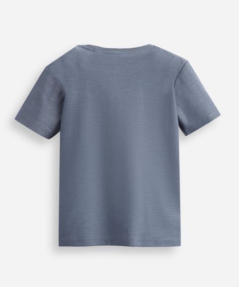 camiseta infantil de algodão com bolso dino azul
