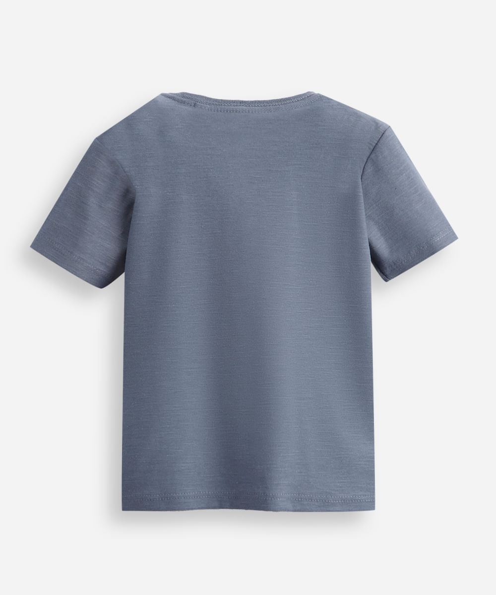 camiseta infantil de algodão com bolso dino azul