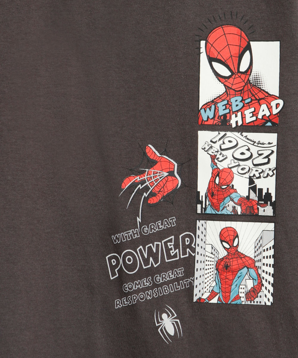 blusa de algodão infantil com manga sobreposta homem aranha - chumbo