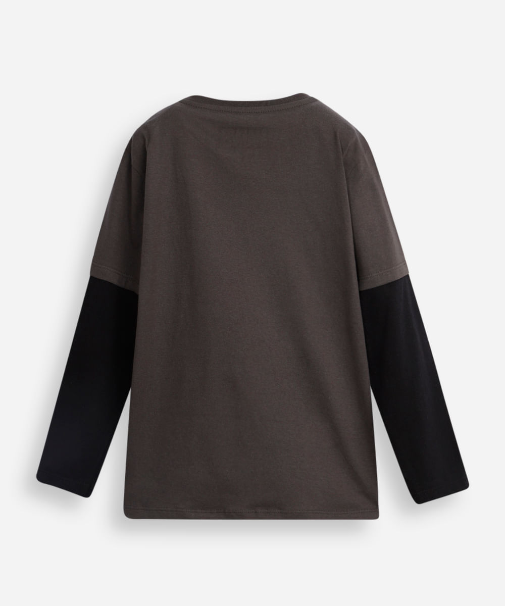 blusa de algodão infantil com manga sobreposta homem aranha - chumbo