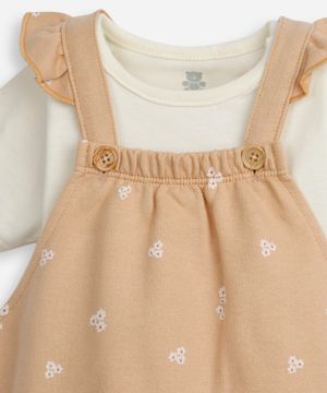 jardineira infantil floral com body bege