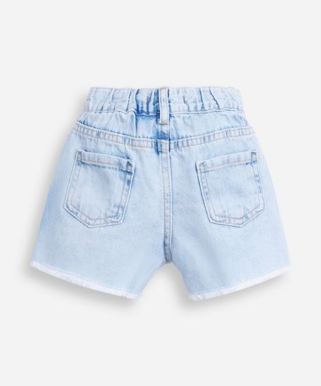 short jeans infantil com bordado floral azul
