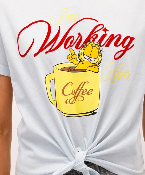 camiseta feminina de algodão garfield com amarração azul